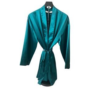 VINTAGE Victoria’s Secret Satin Green  Robe short SZ O/S  Attached Belt